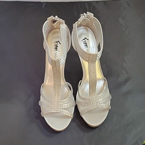 FIONI NIGHT WOMEN"S SATIN STILETTOS HEEL PEEP TOE PLASFORM  RHINESTONES SANDAL - Picture 4 of 16